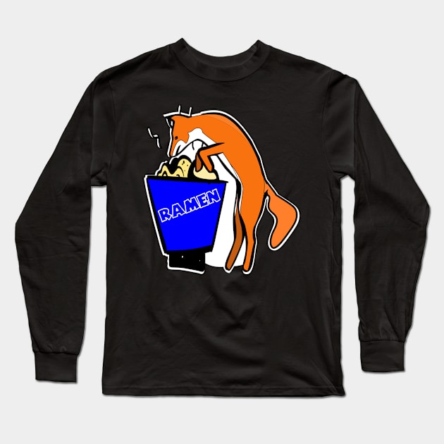 Kawaii Fox eating Ramen Noodles Long Sleeve T-Shirt by Redmanrooster